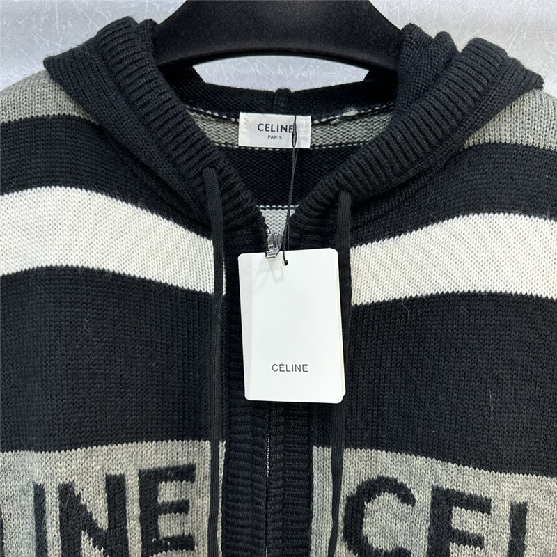 Ce1i*e logo pattern zip hooded cardigan