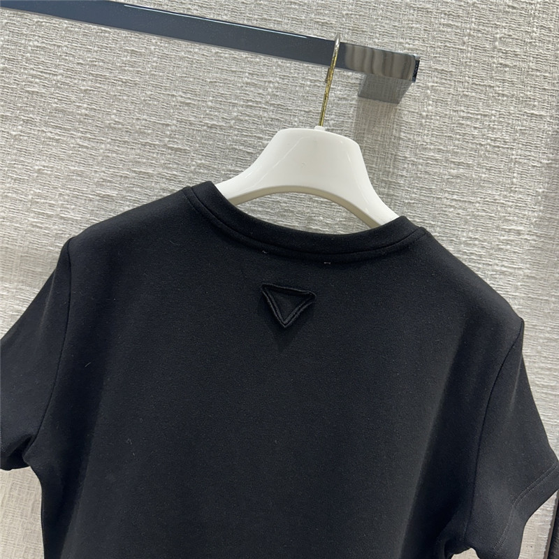 Pra*a triangle logo patch brushed short-sleeved shirt
