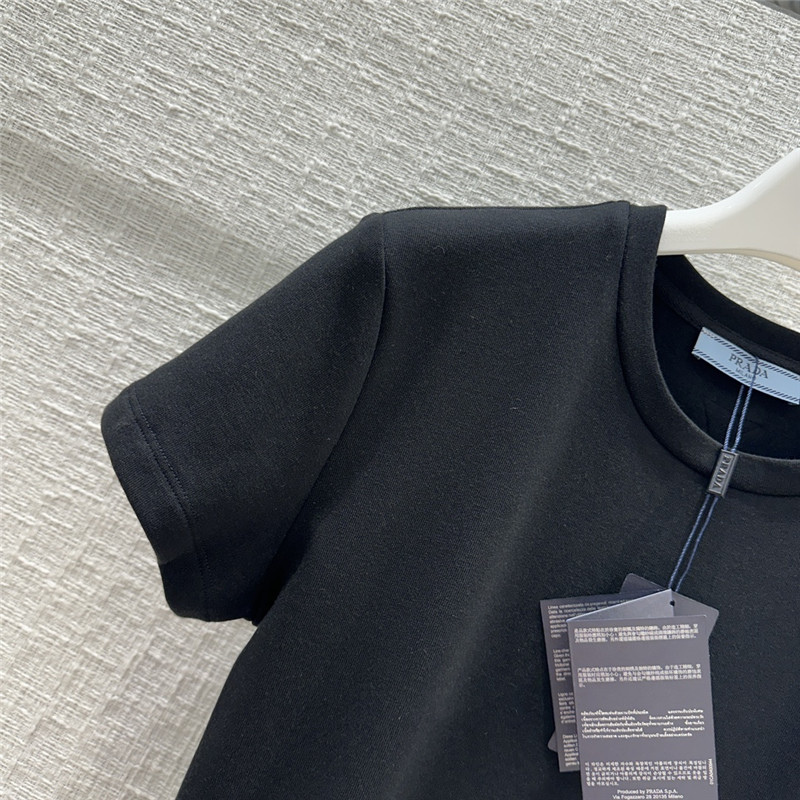 Pra*a triangle logo patch brushed short-sleeved shirt