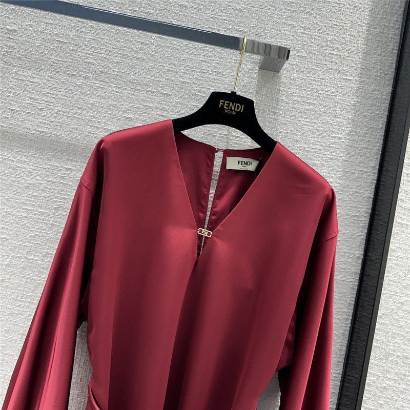 fendi Bordeaux red V-neck dress