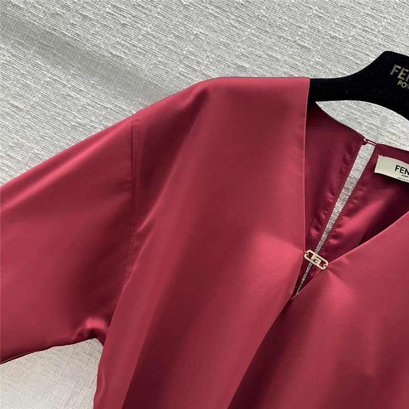 fendi Bordeaux red V-neck dress
