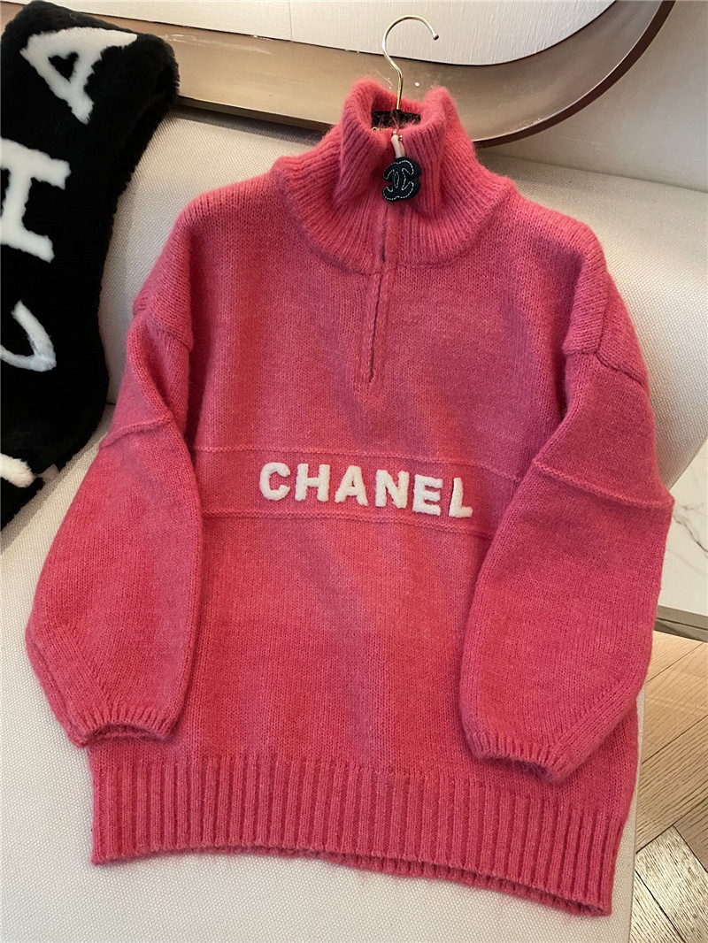 Ch**el logo turtleneck loose sweater pink
