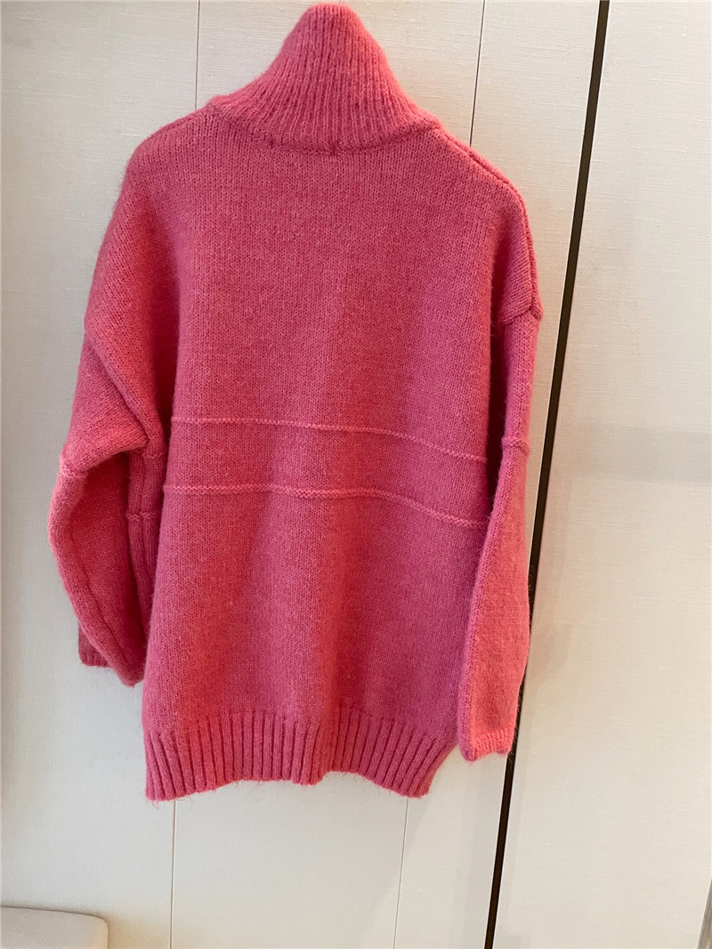 Ch**el logo turtleneck loose sweater pink