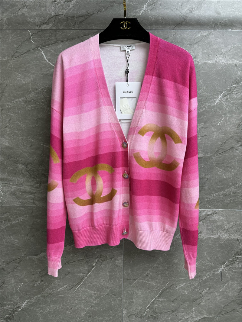 Chanel Logo Gradient Pink Cardigan