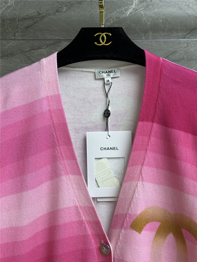 Chanel Logo Gradient Pink Cardigan