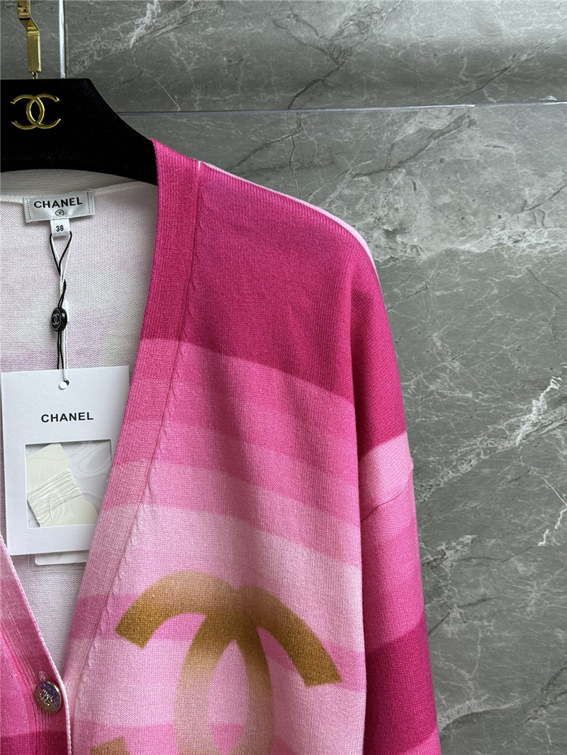 Chanel Logo Gradient Pink Cardigan