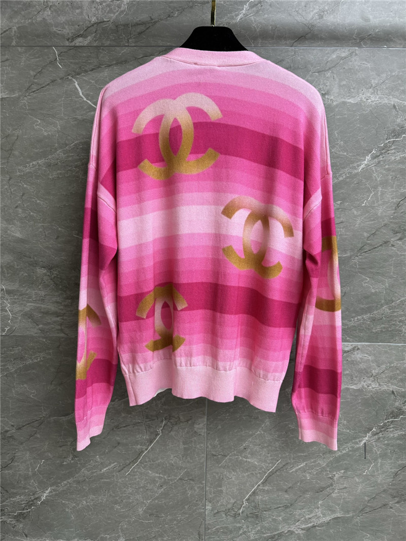 Chanel Logo Gradient Pink Cardigan