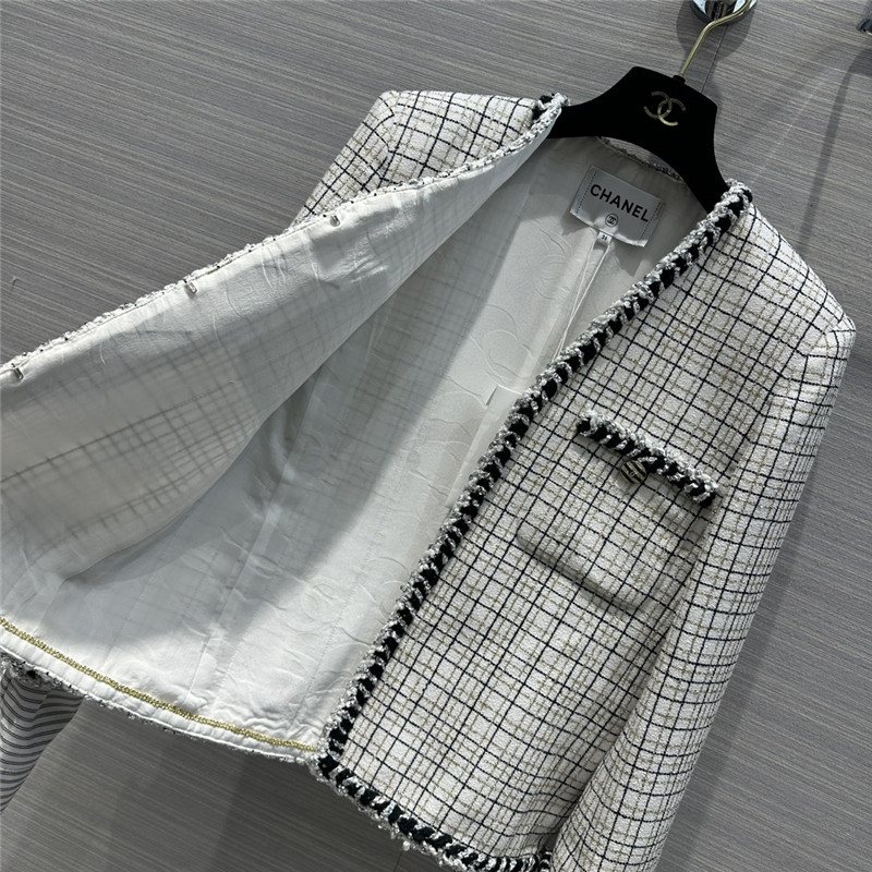 Ch**el fake two piece sleeve striped jacket