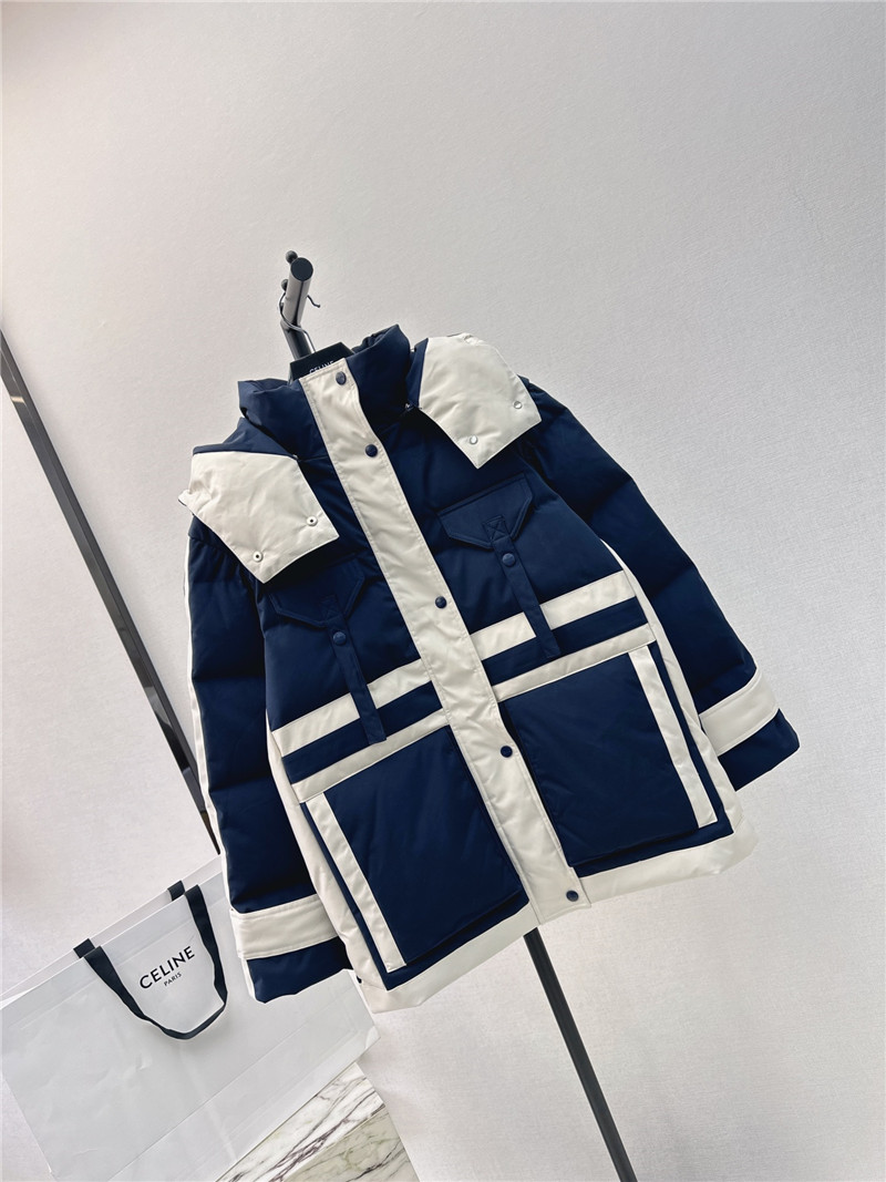 celine new hooded stand collar work style down jacket