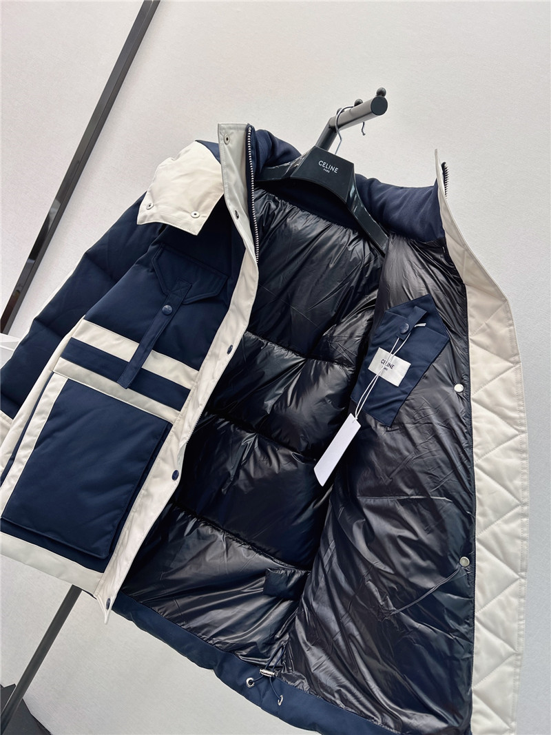 celine new hooded stand collar work style down jacket