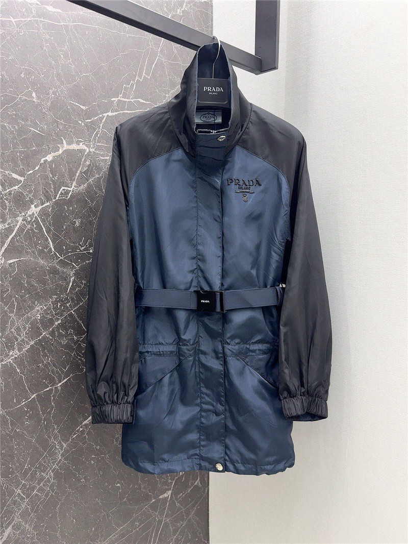 prada functional buckle belt color block trench coat