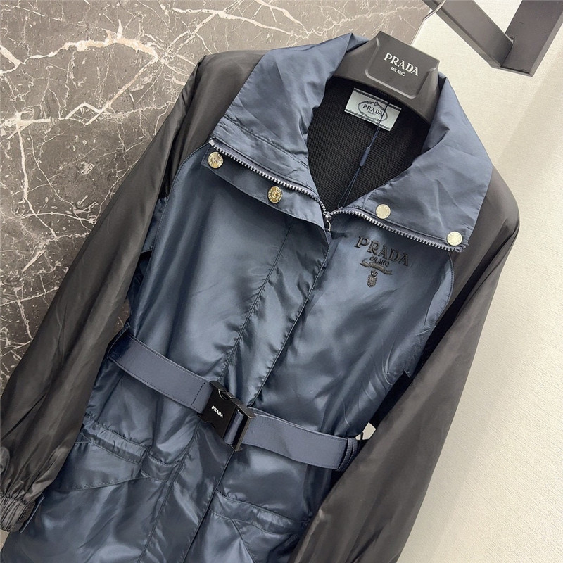 prada functional buckle belt color block trench coat