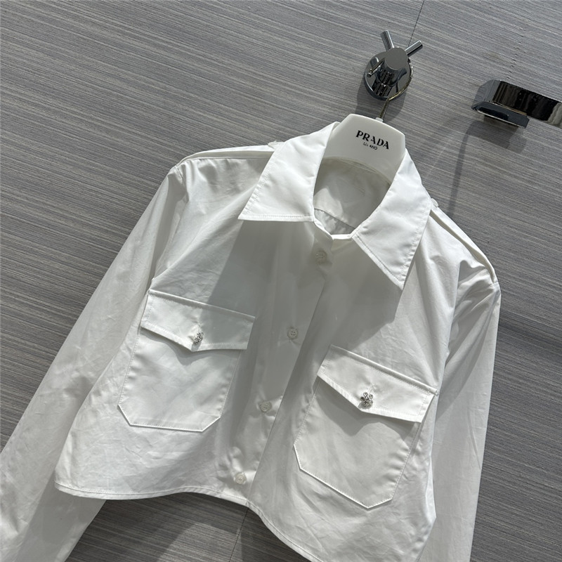 Pra*a party series rhinestone button design white shirt
