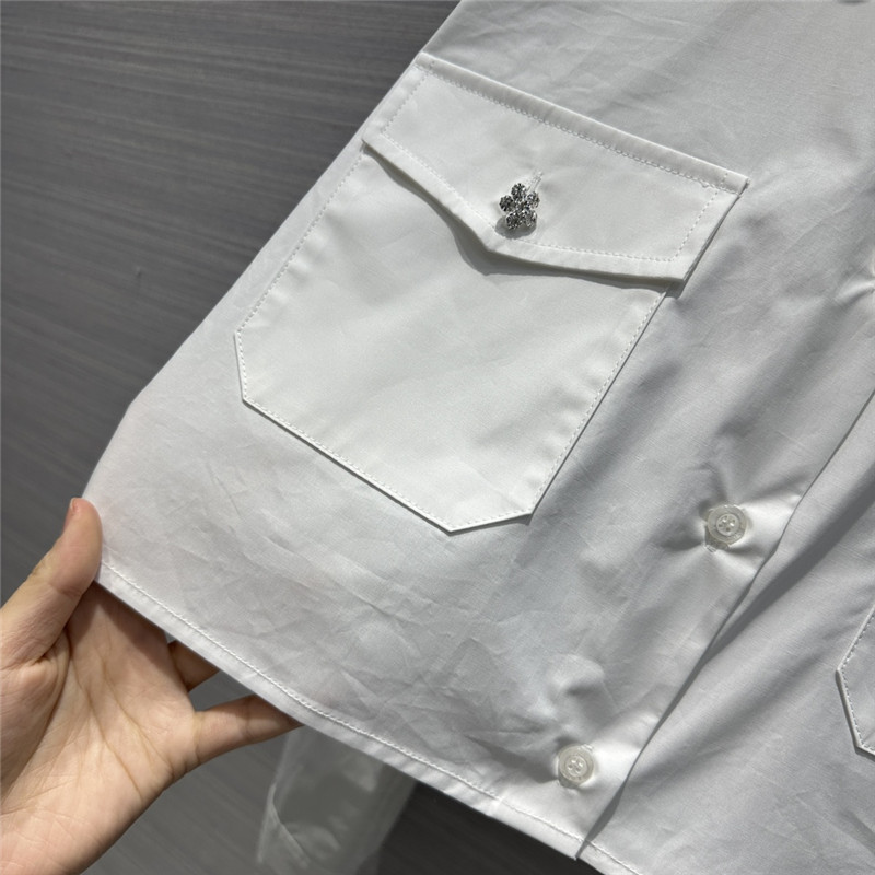 Pra*a party series rhinestone button design white shirt