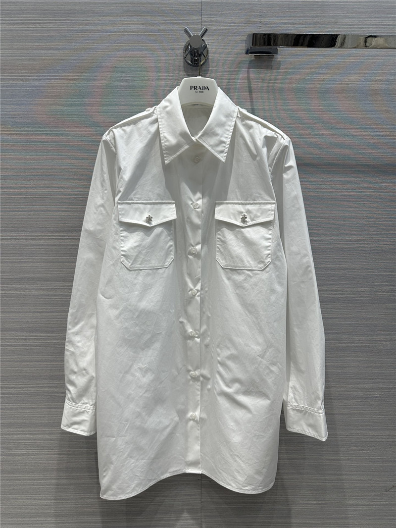 prada white shirt dress with rhinestone buttons