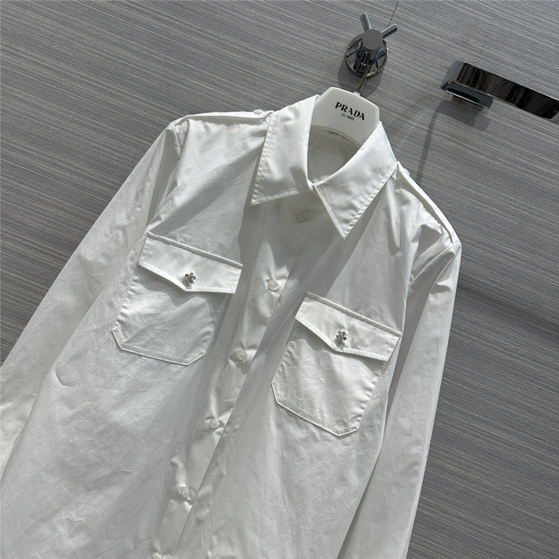 prada white shirt dress with rhinestone buttons