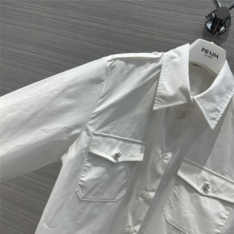 prada white shirt dress with rhinestone buttons