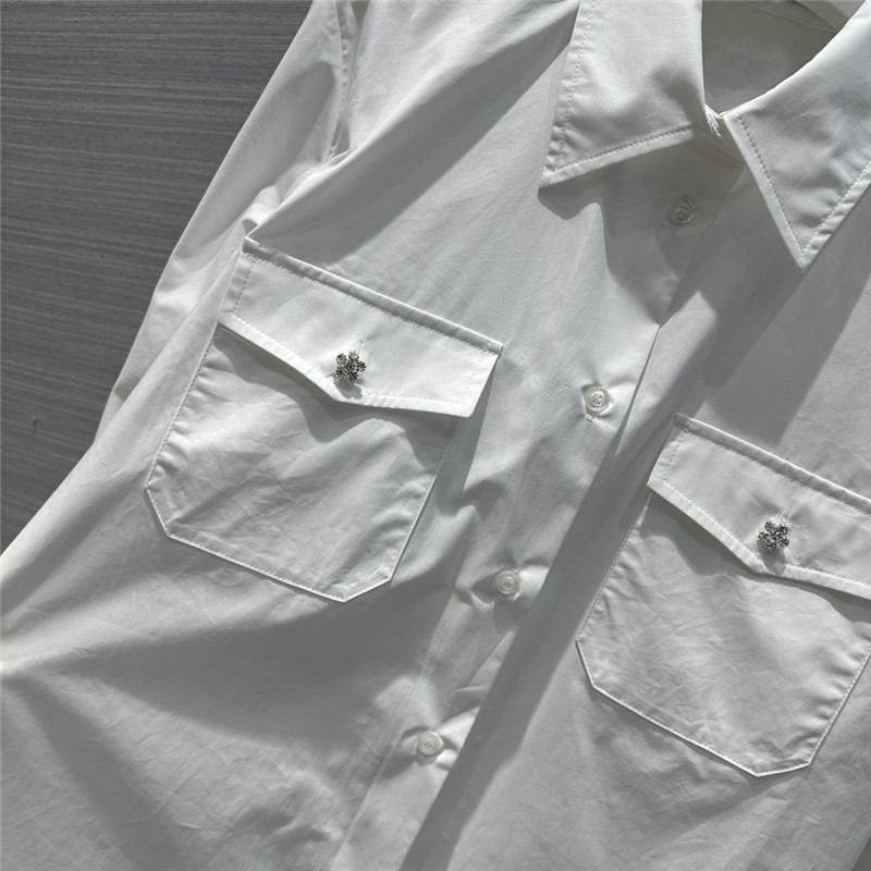 prada white shirt dress with rhinestone buttons