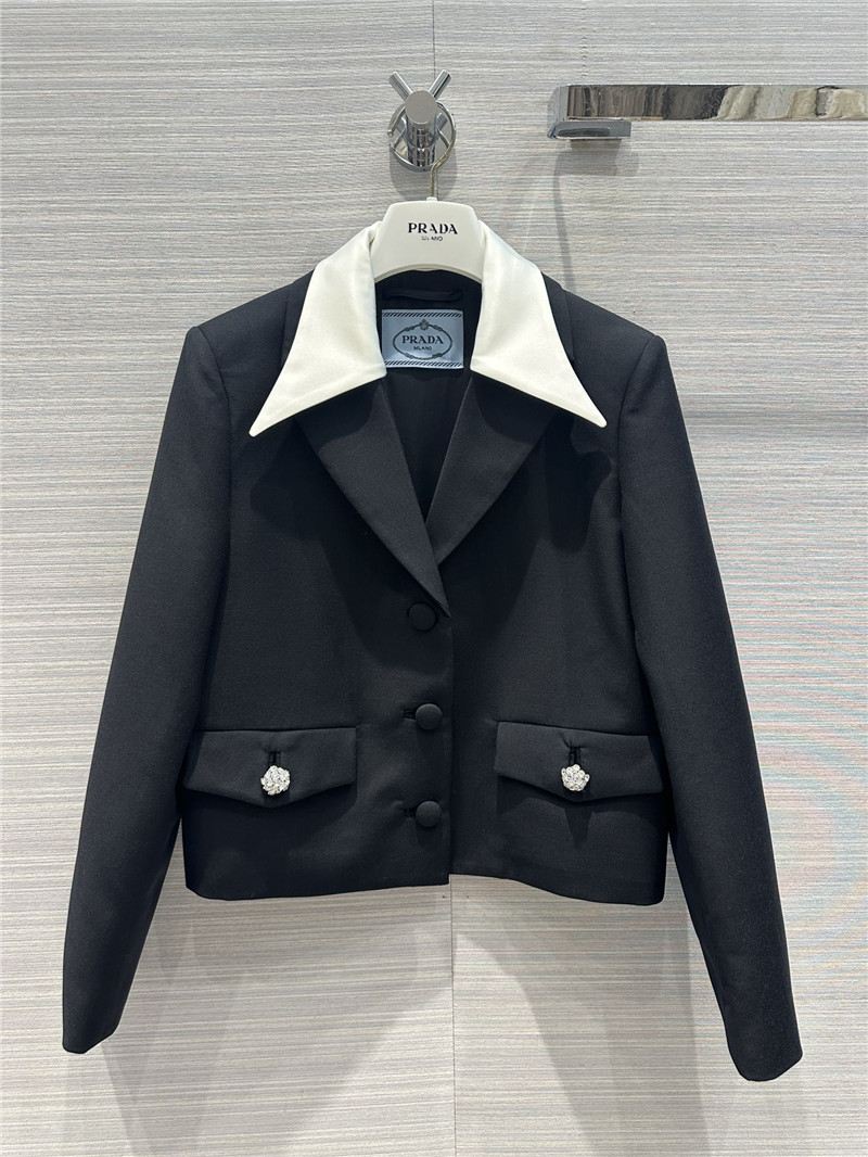 prada crystal diamond button double collar design suit jacket