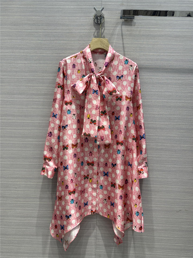 Versace dopamine color polka dot beetle print lotus silk dress