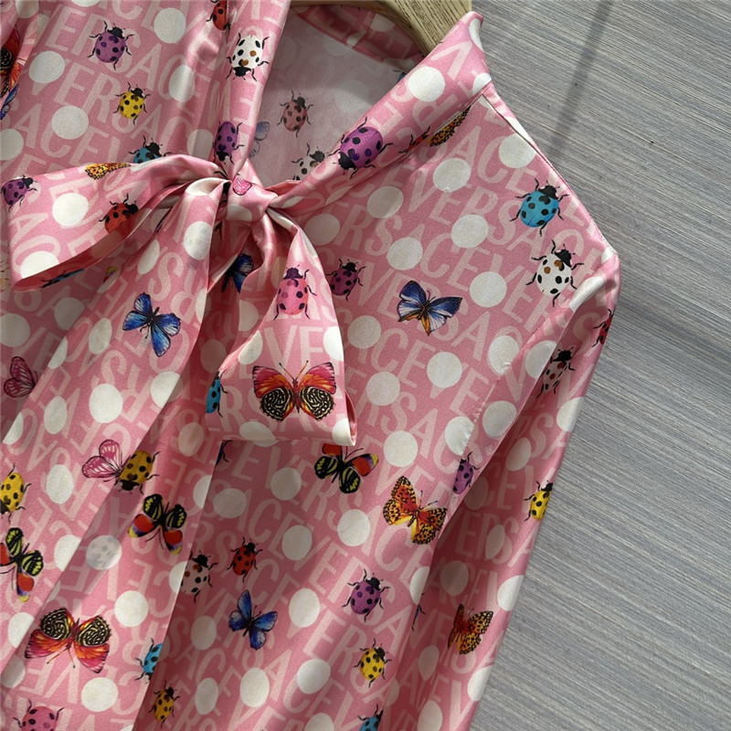 Versace dopamine color polka dot beetle print lotus silk dress