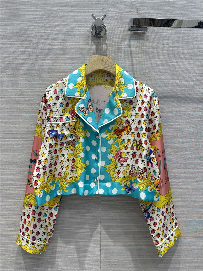 Versace dopamine color polka dot beetle print short silk shirt