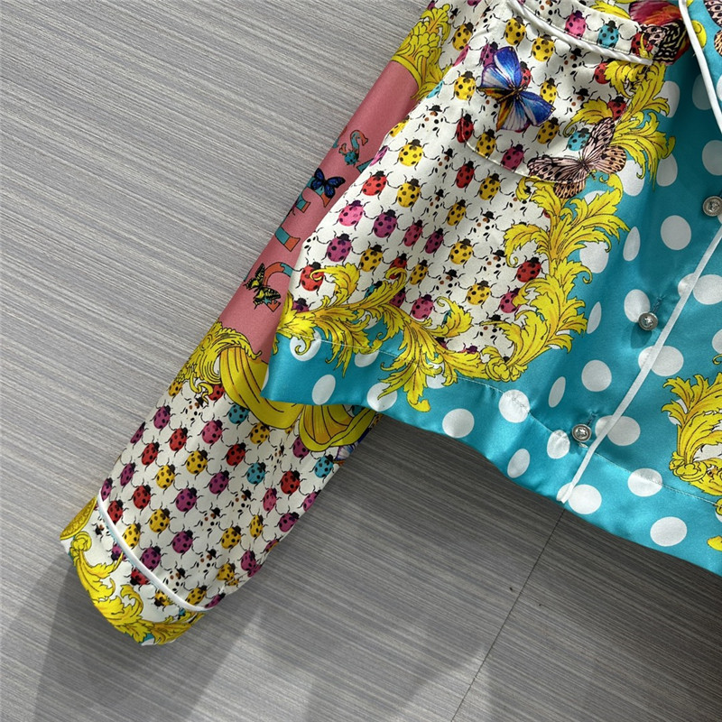 Versace dopamine color polka dot beetle print short silk shirt