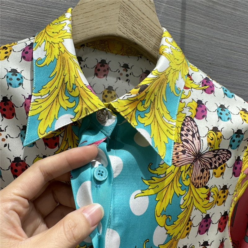 Versace dopamine color polka dot beetle print silk shirt