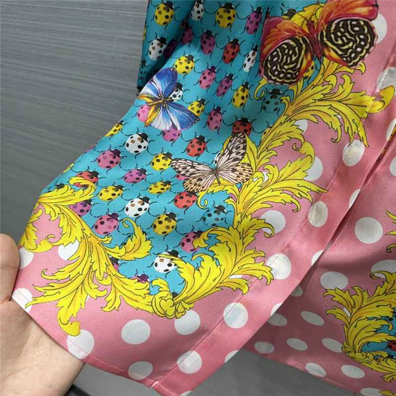 Versace dopamine color polka dot beetle print silk shirt