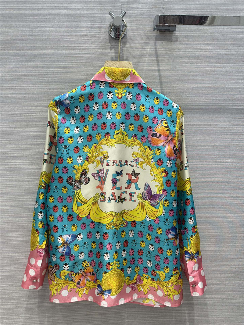 Versace dopamine color polka dot beetle print silk shirt