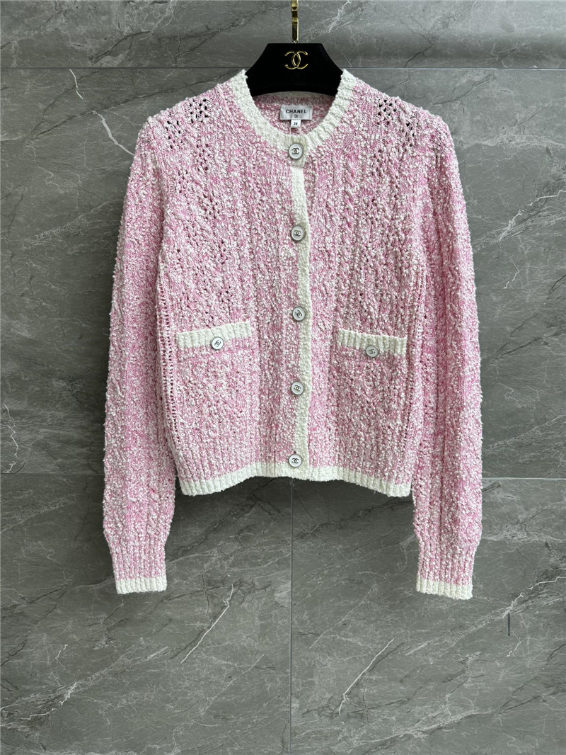 Chanel color block hollow cardigan