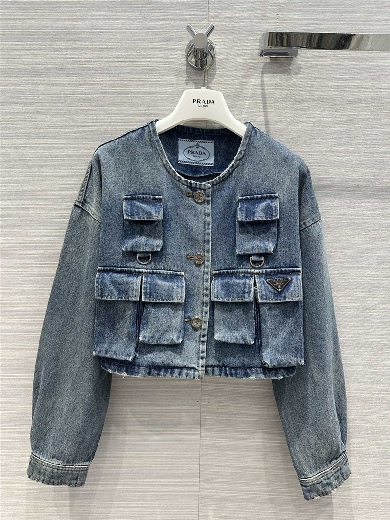 prada work pocket enzyme washed nostalgic denim jacket