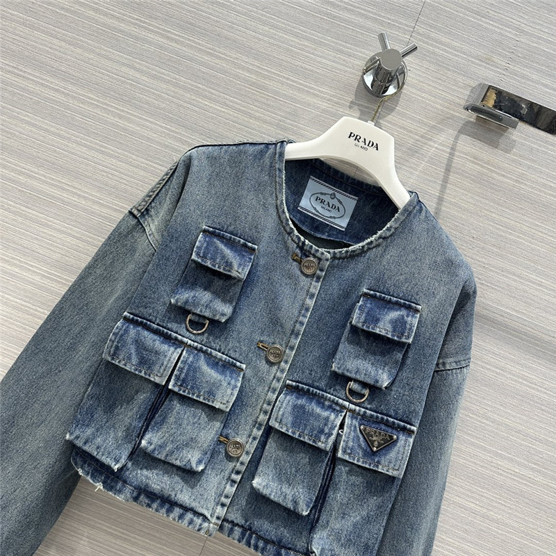 Pra*a work pocket enzyme washed nostalgic denim jacket