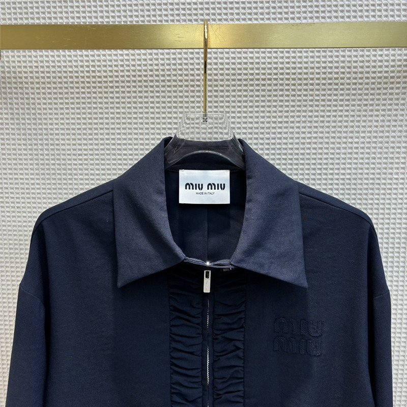 M1um1u stand collar silk cotton jacket