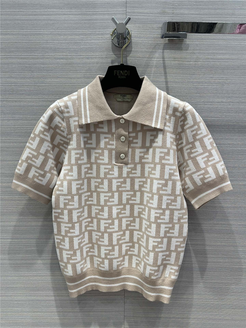 F**di milk tea color presbyopic ff lapel polo knitted top