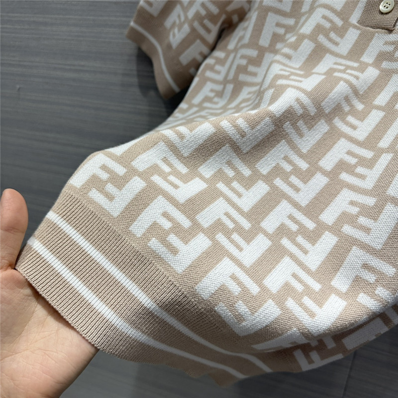 F**di milk tea color presbyopic ff lapel polo knitted top