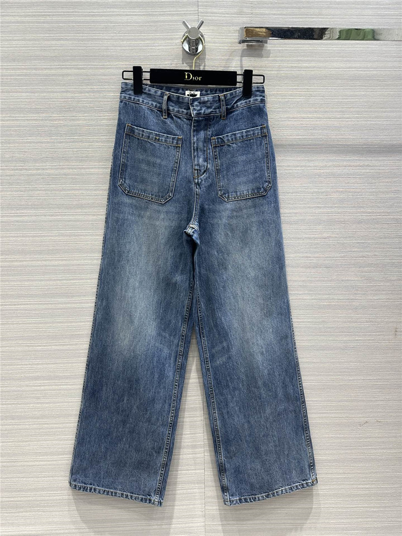 dior mid-high waist double pocket straight jeans
