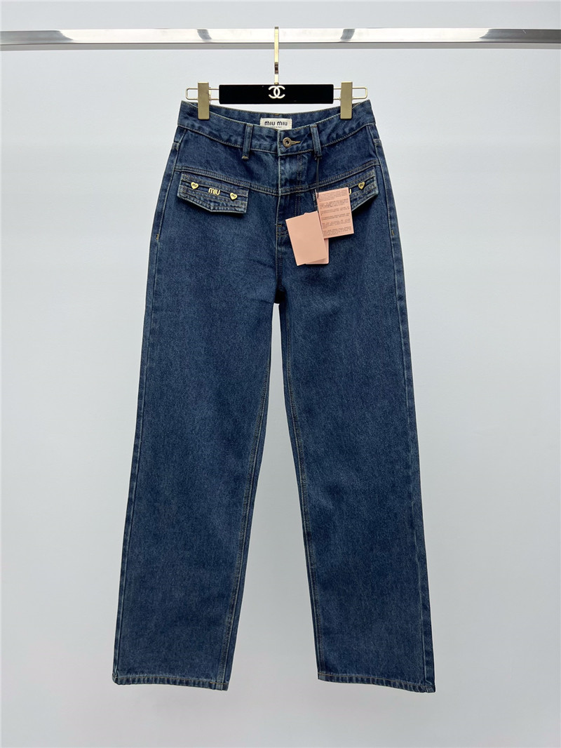 miumiu metal letter logo wide leg pants