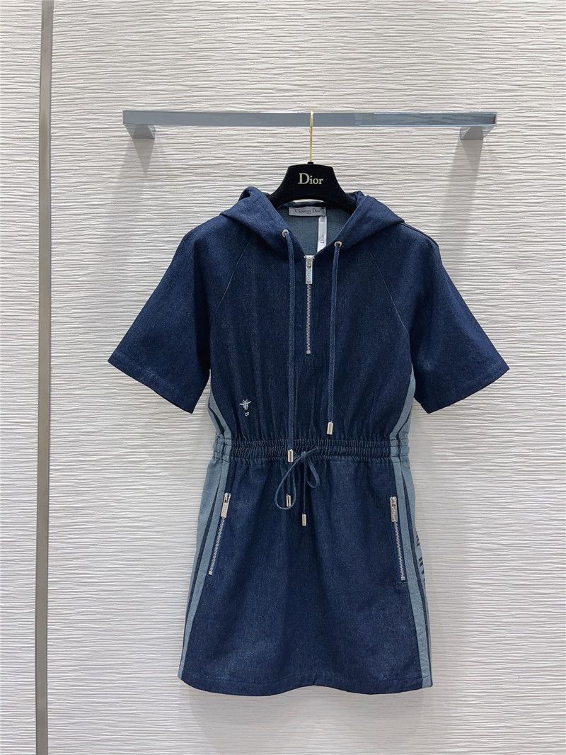 dior retro denim hooded sweatshirt dress