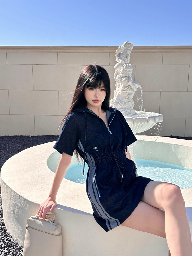 D10r retro denim hooded sweatshirt dress