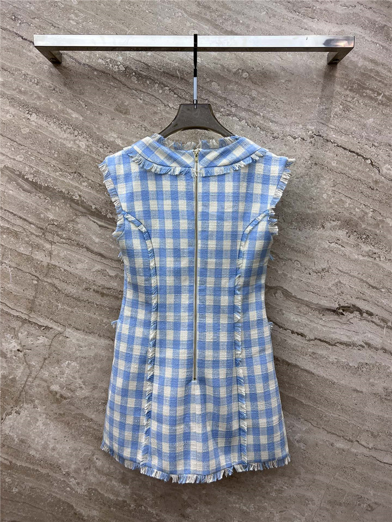 Balmain fringed blue and white plaid dress