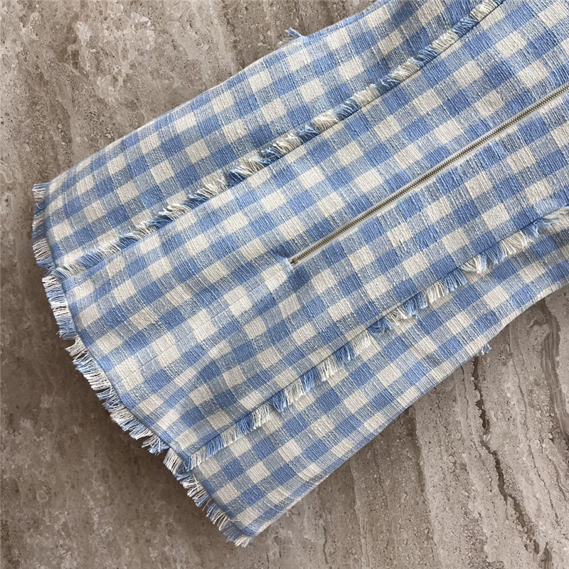 Balmain fringed blue and white plaid dress