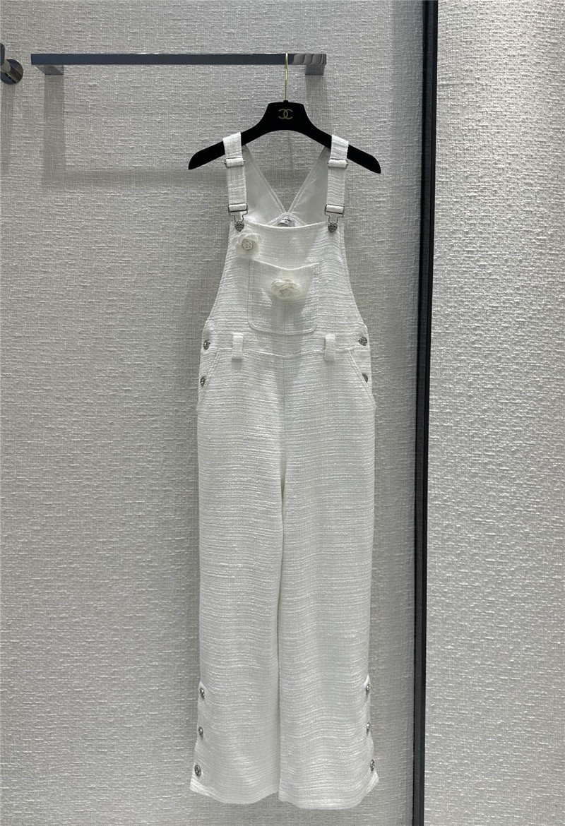 Ch**el white moonlight jellied soft tweed overalls jumpsuit