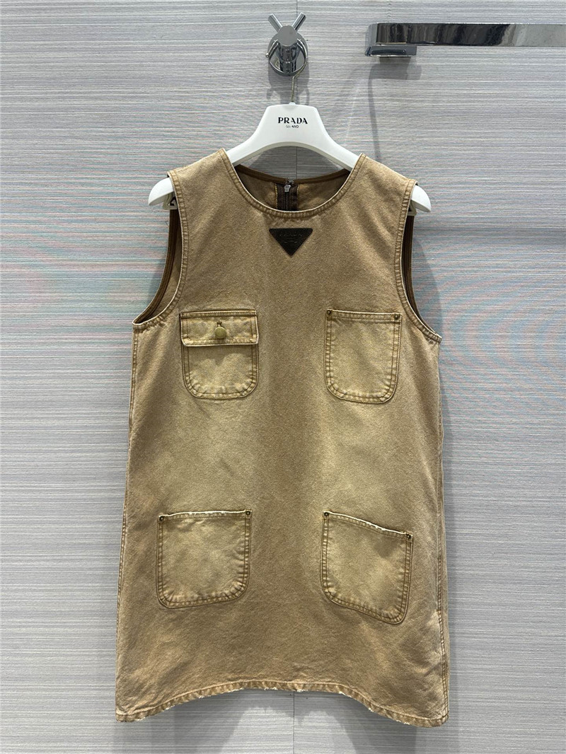 prada washed distressed work pocket dress