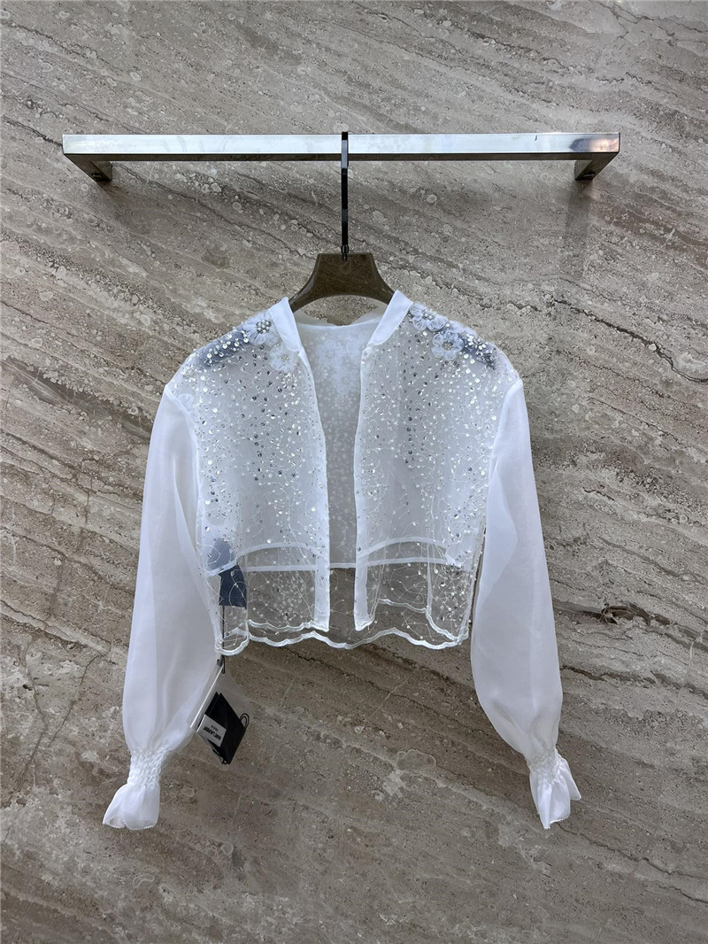 YSL sparkling sequined heavy handmade flower shirt