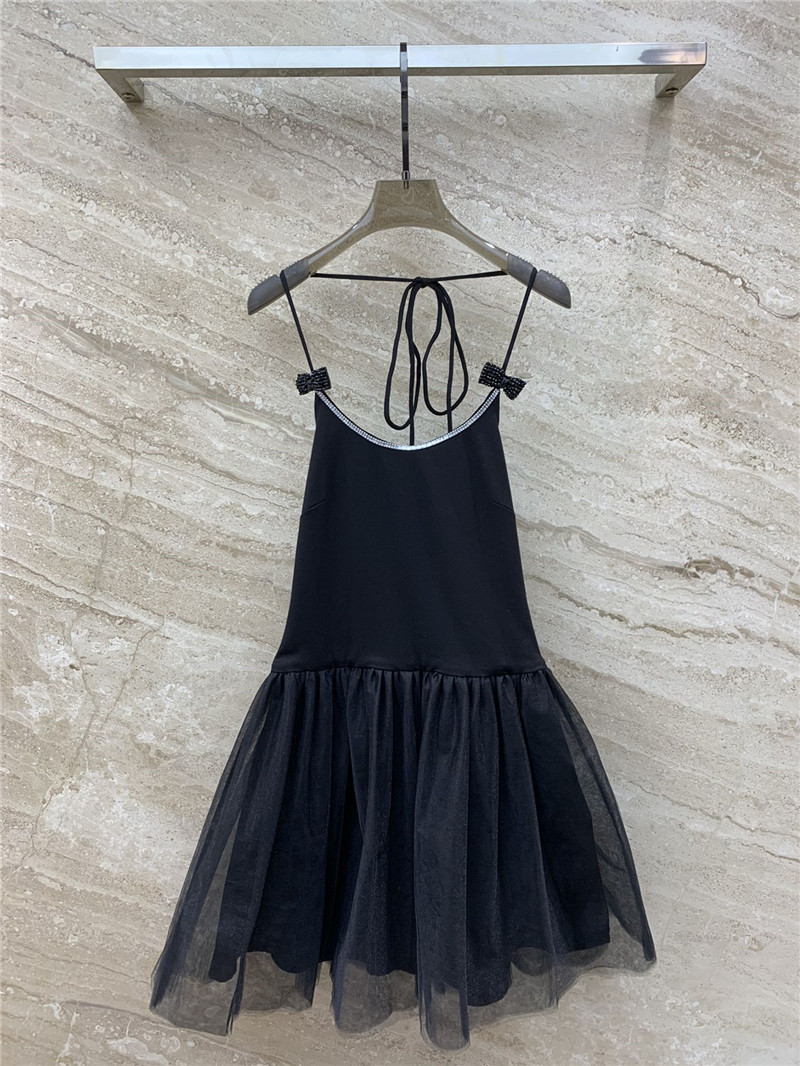 miumiu bow handmade beaded mesh halterneck dress