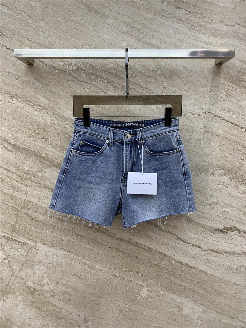 alexander wang embossed lettering denim shorts
