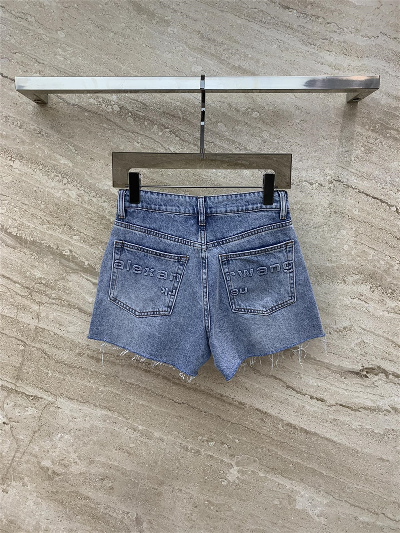 alexander wang embossed lettering denim shorts