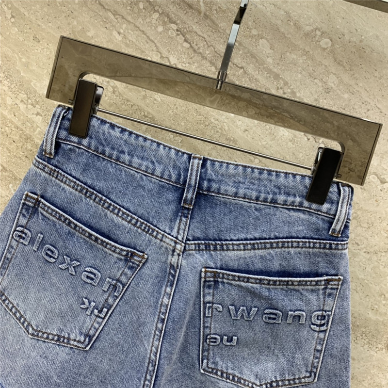alexander wang embossed lettering denim shorts