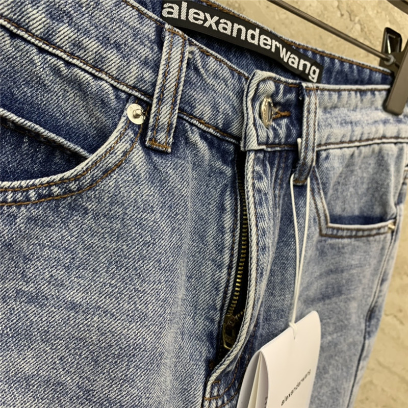 alexander wang embossed lettering denim shorts